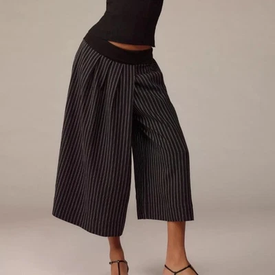 Anthropologie Pull On Falda Culotte Pantalones Negro Rayas Talla S Foto 1 de 4