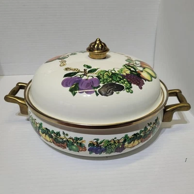 Vtg KENSINGTON GARDEN Enamel Covered Casserole Pot, Lid, TableTops Unltd, 10.5in - Image 1 of 4