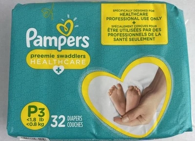 Крошечные подгузники PAMPERS Preemie Swaddlers P3 упаковка 32 шт. 1,8 фунта 0,8 кг Reborn 7-10 дюймов для ребенка - Изображение 1 из 4