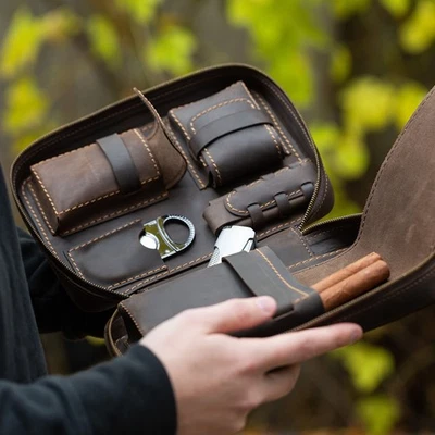 Leather Cigar Case – Personalized Travel Humidor Box & Cigar Bag Accessories - Image 1 of 4