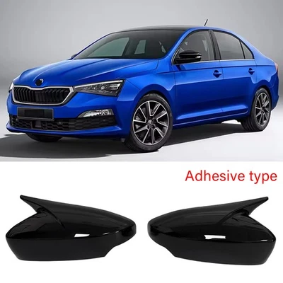 Pair ABS Gloss Black Rearview Mirror Cover Cap For Skoda Fabia 2015+ Rapid 2018+ - Imagem 1 de 4