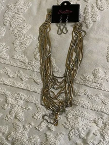 Silver And Gold Liquid Chain Necklace.New  Matching Earrings Paparazzi - Picture 1 of 3