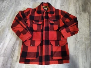 Vtg 50s Woolrich Mackinaw Jacket Adult 38 Buffalo Plaid Red Button Hunting EUC - Picture 1 of 21