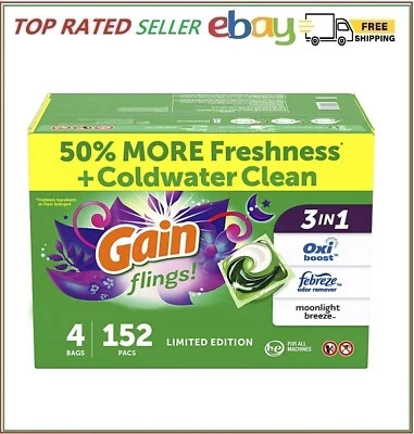 Gain Flings Laundry Detergent Pacs, Moonlight Breeze, 152 ct.
