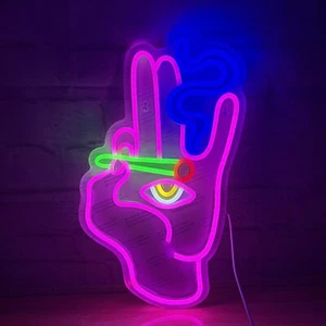 Neon Sign Evil Eye Hand Neon Light Pink Blue Led Neon Signs for Wall Hand Eye - Picture 1 of 6