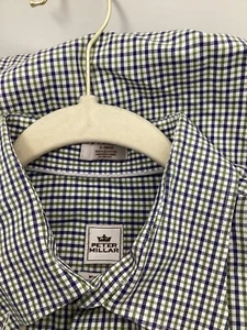 Camisa Peter Millar Nanoluxe Bolsillo Botón Verde/Púrpura Cuadros Para Hombres Grande - Imagen 1 de 7