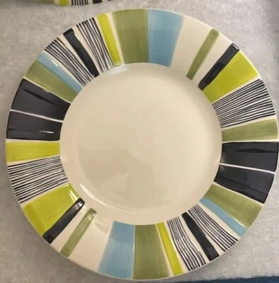 Pottery Barn Striped Sausalito Platter Microwave Dishwasher Safe Plate 12 1/2” - Image 1 of 3
