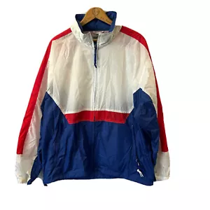 Woolrich Jacket Mens large Red White Blue Zip Up Windbreaker colorblock bag - Picture 1 of 7