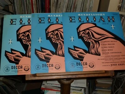 1954 UK Decca ED1 Mendelssohn Elijah 3xLP, LXT 5000/01/02 Ex Orange Gold labels - Image 1 of 4