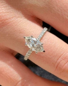 2.50Ct Marquise Lab Created Diamond Engagement Band Ring 14k White Gold Plated - Picture 1 of 4