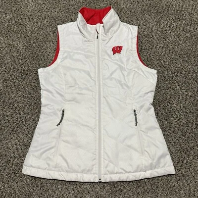 Columbia Wisconsin Badgers Size Small Reversible Red White Full Zip Womens Vest - Image 1 of 4