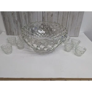 Tiffin Franciscan WILLIAMSBURG Punch Bowl Set #308 Vintage Crystal Diamond 9 Pc - Picture 1 of 12