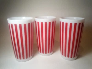 3 Vintage Hazel Atlas Candy Stripe Red Milk Glass Flat Tumbler Glasses 5” - Picture 1 of 4