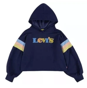 LEVI'S Girls Navy Blue Hooded Sweatshirt High Rise size Medium retail $44 - Picture 1 of 4