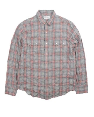 Camisa Western Saint Laurent S/S 2016 Gris Cuadros Franela Talla L Foto 1 de 4