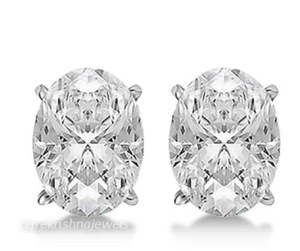 3.50CT Lab Created Oval Cut Diamond Solitaire Stud Earrings 14K White Gold Over - Picture 1 of 4
