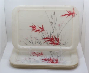 MCM TV Lap Snack Trays Plastic Set/6 Floral Botanical Pattern Red/Pink/Silver - Picture 1 of 14