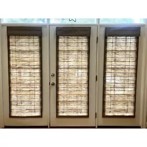 3 (or 2*) 68x25 Woven Fabric & Wood Roman Shades Blinds & Valance French Doors - Picture 1 of 17