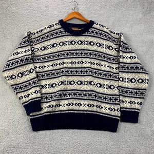 Vtg Eddie Bauer Sweater Mens Large Pullover Wool Blend Geometric Fair Isle Dad - Picture 1 of 13