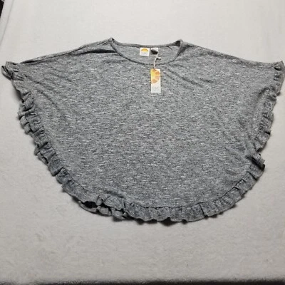 C&C California OS Poncho Cape Boho Ruffled Jersey Knit Gray Preppy Beach NEW - Image 1 of 4