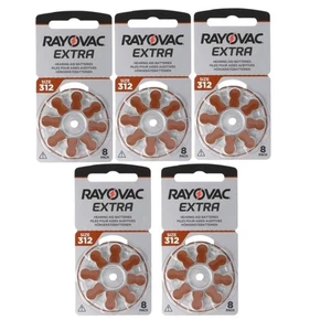 40 pilas para audífonos Rayovac tamaño extra 312 PR41 1,4 V zinc aire - Imagen 1 de 7