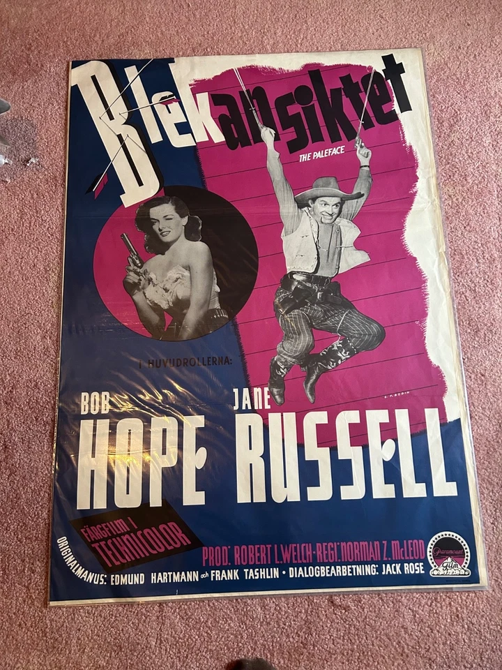 Vintage Movie Poster Swedish "Son of Paleface" 1952 Bob Hope Jane Russell - Image 1 of 1