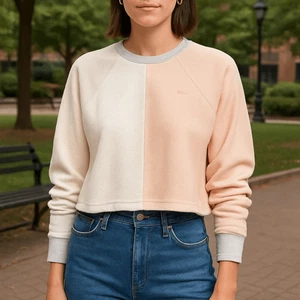 Madewell MWL Airyterry kurz geschnittenes Sweatshirt Colorblock cremefarben pink Rundhalsausschnitt Small - Bild 1 von 5