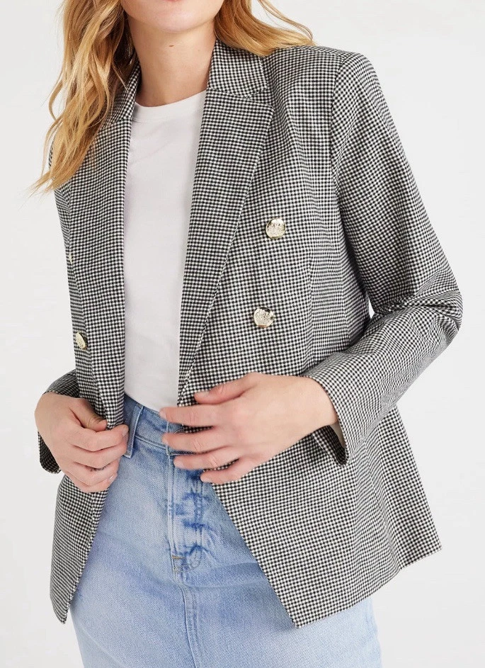 Assembly Womens Double Breasted Blazer Medium Multi-Color Cotton Longsleeve