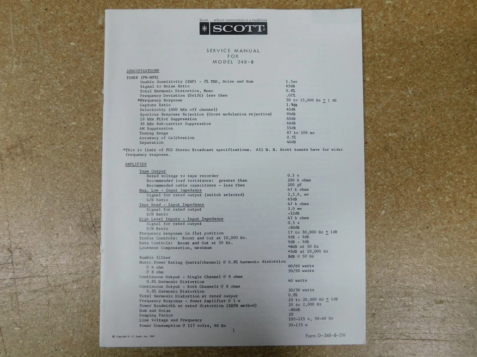 H.H. Scott 348-B FM Stereo Receiver Service Manual (original) - Image 1 of 1