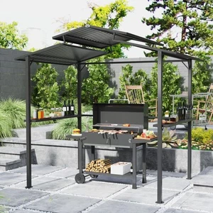 Outsunny 8 x 5ft Hardtop Grill Gazebo with Side Shelves and Cup Holders - Picture 1 of 11
