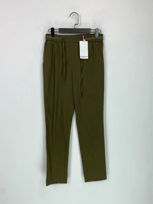 Zara Trafaluc Khaki Plain Casual Drawstring Waist Slim Leg Trousers UK XS NEW - Image 1 of 4