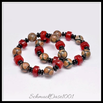 Tibetisches Achat Dzi-Perlen-Armband mit Acryl-Spacer-Perlen - Bild 1 von 3