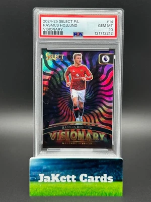 2024-25 Panini Select EPL Visionary Rasmus Hojlund #14 PSA 10 SSP CASE HIT POP 1 - Image 1 of 3
