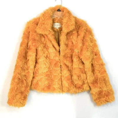 Lilac Dream | Women’s Fiery YELLOW Faux Fur Winter Evening Coat Jacket Small - Image 1 of 4