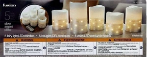Fusion Flameless LED Candles with Silver Fairy Lights 5Pk Real Wax Battery Power - Picture 1 of 4