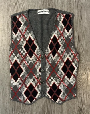 Garland Vintage Grandpa Old Money Academia Argyle Vest Gray and Red, Size Small - Image 1 of 3