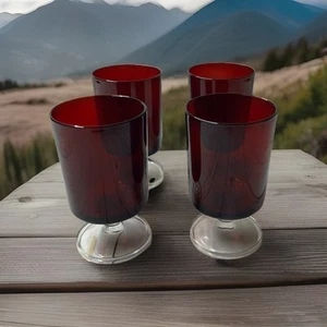 4 J.G. Durand/Arcoroc Ruby Red Glasses Clear Stem Stemware Wine water Goblets - Picture 1 of 8