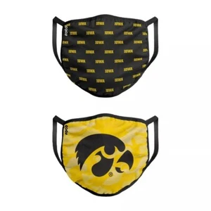 2 Iowa Hawkeyes Gold College Licensed Face mask covers FOCO Reusable Washable - Picture 1 of 7