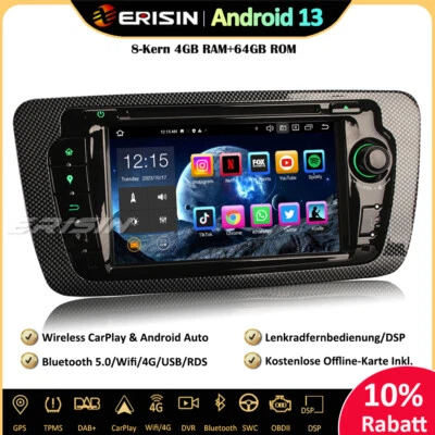 8-Kern CarPlay Android 13 Autoradio GPS DAB+ SWC RDS Wifi CD OBD2 Für SEAT IBIZA - Bild 1 von 4
