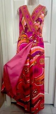 Vestido de Panel Pantalones Palazzo Anfitriona Talla 13 Años 60 Psicodélico EXQUISITO Foto 1 de 4