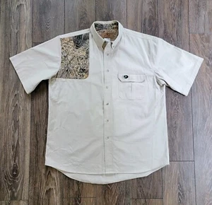 Mossy Oak Shooter Shirt Men's XL Short Sleeve Tan Camo Beige Heavy Canvas  - Picture 1 of 14