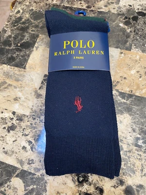 NUEVO 3 PARES POLO RALPH LAUREN PARA HOMBRE CASUAL VESTIDO CALCETINES AZUL/GRANATE/VERDE Foto 1 de 3