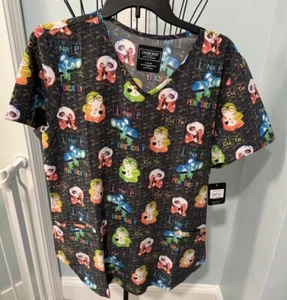 New Cherokee Modern Classic Grey Animals cute Vet Large L women scrub top Nap - Picture 1 of 12