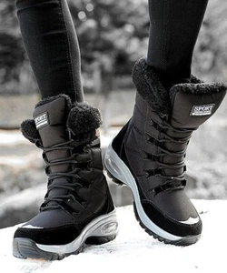 Senbay Black Lace-Up Snow Boot Faux Fur - Women's Size 6 (M, B) - Picture 1 of 6