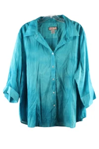 Jamaica Bay Blue Women's Top Blouse Collared Short Sleeve Button Up 3X 056 - Picture 1 of 6