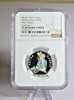 2018 Great Britain 50P Beatrix Potter Peter Rabbit Colorized NGC PF 69 Ultra Cam - Image 1 of 2