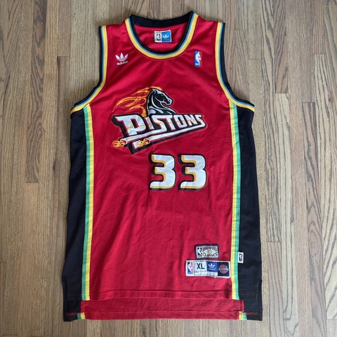 Detroit Pistons Grant Hill #33 Adidas Hardwood Classics Red Jersey Men’s SZ XL Cover