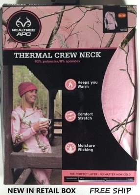 New NWT Womens  Realtree APS Thermal Crew Neck Top Camo Pink Size MED 35-37 - Image 1 of 2