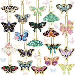 20 Pcs Butterfly Diamond Painting Keychains Kits Diamond Art Keychain 5D Butterf - Picture 1 of 12