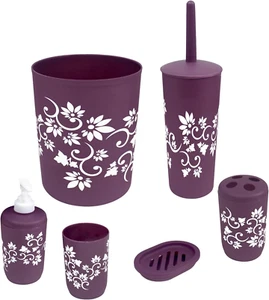 Bathroom Accessories Set Complete, Toilet Brush and Holder, Trash Can, Toothbrus - Picture 1 of 7